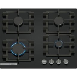 Plita incorporabila Bosch PNN6B6K40, Gaz, 4 arzatoare, Gratar fonta, 60 cm, Sticla neagra