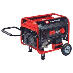 Generator de curent Einhell TC-PG 65/E5, 8000 W, 4 timpi, 1x 12V, 2x 230 V + 1x 400 V, comutator la suprasarcina, protectie la nivel scazut de ulei si functie AVR, pornire electrica, 25 l capacitate rezervor, benzina, Rosu-Negru