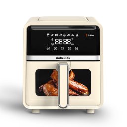 Friteuza cu aer cald NobeLTek NAF1400C, putere maxima 1400 W, display LCD, capacitate 5 litri, timer, 8 programe predefinite, temperatura reglabila 80-200 grade Celsius, cos cu maner, Crem