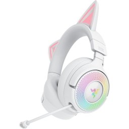 Casti Gaming Wireless Razer Kraken Kitty V3 Pro, 2.4G/Bluetooth/USB, Over-Ear, Chroma RGB, Microfon HyperClear Super Wideband, Alb