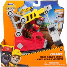 Paw Patrol - Rubble si echipa, figurina Charger si Mega Power Crane, Multicolor, 3 ani+