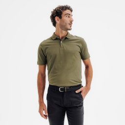 Tricou polo de golf din bumbac și poliester cu mâneci scurte Bărbați, MW500 kaki