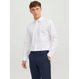 Jack & Jones Camasa barbati, din amestec de bumbac, Slim Fit, Alb (SELECTATI MARIMEA: L)