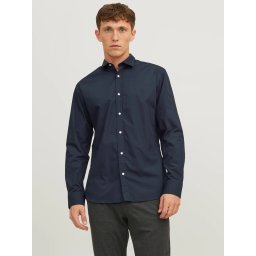 Jack & Jones Camasa barbati, din amestec de bumbac, Slim Fit, Bleumarin inchis (SELECTATI MARIMEA: M)