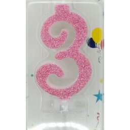 Lumanare tort cifra 3 cu sclipici 7 cm