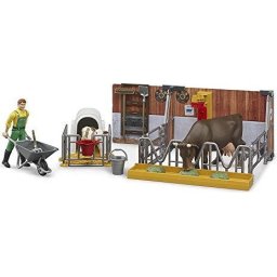 Bruder bworld cow and calf barn with farmer, backdrop (multicolored)
