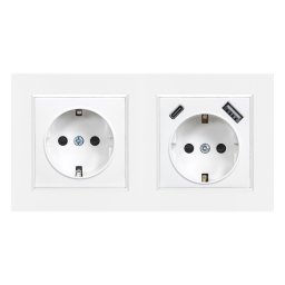 Nova priză cu împământare 16A 250V USB cu cadru alb
