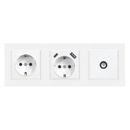 Priză cu împământare Nova, USB, priză TV cu cadru alb