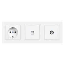 Mufa de priză cu împământare Nova, UTP, cu conector TV cadru alb