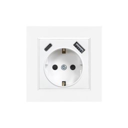 Priză cu împământare Nova cu conector USB 2A cu cadru alb