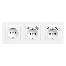 Priză cu împământare Nova III cu doi conectori USB și cadru alb