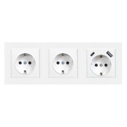 Priză Nova III cu două prize împământate cu conector USB și cadru alb