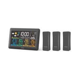 Sencor - Stație meteo cu ecran LCD color, 3 senzori, 3xAA + 6xAA, negru