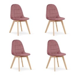 Set 4 scaune bucatarie/living, Artool, Bora, catifea roz inchis, picioare lemn natur, 44.5x54x81.5 cm