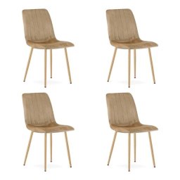 Set 4 scaune bucatarie/living, Artool, Lava, catifea maro, picioare metal natur, 45x55x86 cm