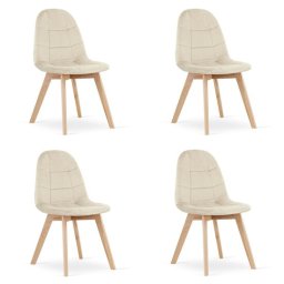 Set 4 scaune bucatarie/living, Artool, Bora, catifea bej, picioare lemn natur, 44.5x54x81.5 cm