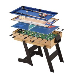Masă de joc 4 în 1 pentru foosball, ping-pong, biliard și curling bowling