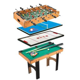 Masă de joc 4 în 1 pentru foosball, ping-pong, biliard și air hockey