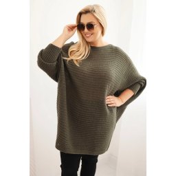 Kesi Włoski Women's Plus Size Sweater with mohair poncho khaki