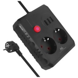 Prelungitor cu 2 prize + 3xUSB, 110-240V AC 50/60Hz, 2.1A max 2500W, 1.5m, negru, MCE387 B