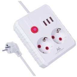 Prelungitor 2 prize + 3xUSB, 110-240V AC 50/60Hz, 2.1A max 2500W, 3 m, alb, MCE388 W