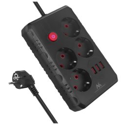 Prelungitor Maclean, przedłużacz 4 gniazda + 3xUSB, 14 prize + 3xUSB, 110-240V AC 50/60Hz, 2.1A max 2500W, 1.5m, negru, MCE392 B10-240V AC 50/60Hz, 2.1A max 2500W, 1,5m, czarna,MCE392 B