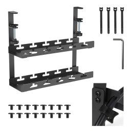 Suport monitor Maclean organizator de cabluri sub birou, sarcina max. 5kg, 2 nivele, negru, MC-104 B