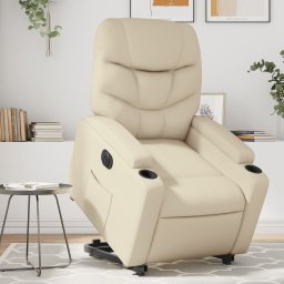 Gossi fotoliu rabatabil electric cu ridicare, crem, piele ecologica