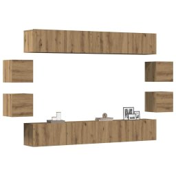 Gossi set dulap tv 8 piese montat pe perete stejar artizanal