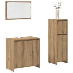 Gossi set mobilier de baie, 3 piese, stejar artizanal, lemn prelucrat