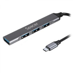 HUB extern SPACER, porturi USB:USB 3.0 X 1, USB 2.0 x 3, conectare prin TYPE-C, cablu 1m, aluminiu, (timbru verde 0.8 lei), SPHB-TYPEC-4U-01