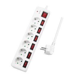 PRELUNGITOR LOGILINK, Schuko x 6, conectare prin Schuko (T), cablu 1.5 m, 16 A, protectie copii, alb, LPS250 (timbru verde 0.18 lei)