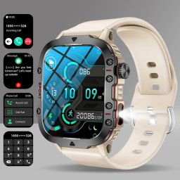 Ceas Smartwatch 4.65 cm cu ecran tactil, carcasă din aliaj, curea silicon, TMFN9220732 (Culoare: auriu)