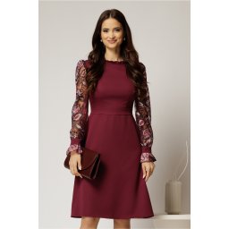 Rochie DY Fashion magenta cu maneci lungi din broderie