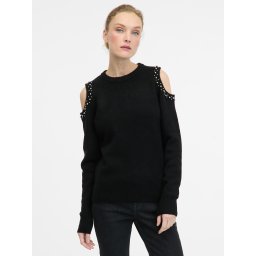 Pulover negru pentru femei, cu umerii goi