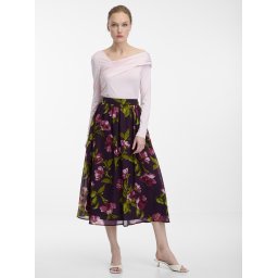 Fustă midi mov pentru femei cu model floral