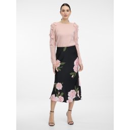 Fustă midi neagră pentru femei cu model floral