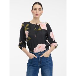 Bluză neagră de damă cu model floral