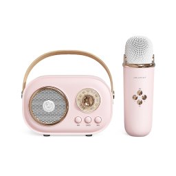 Aparat Karaoke Portabil iSEN C20 Plus, Roz, Microfon Wireless UHF, Bluetooth 5.0, Sunet HIFI, Anti-howling, Autonomie 2-4H, Aplicatii Multiple, Baterie 1000mAh 500mAh, Incarcare Type-C