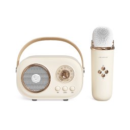 Aparat Karaoke Portabil iSEN C20 Plus, Bej, Microfon Wireless UHF, Bluetooth 5.0, Sunet HIFI, Anti-howling, Autonomie 2-4H, Aplicatii Multiple, Baterie 1000mAh 500mAh, Incarcare Type-C