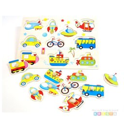 Puzzle Incastru Din Lemn Cu Vehicule Cu Buton Si Imagini