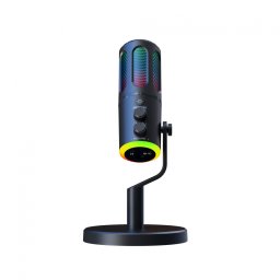 Microfon Gaming de birou Serioux SU8, condenser, unidirectional, frecventa raspuns 20-20KHz, sensibilitate maxima -11DBFS la 80 dB SPL, rata de esantionare 48KHz, rata de biti 16/24bit, raport semnal zgomot 75dB, interfata 3.5mm si USB-C, putere intrare