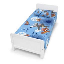 Lenjerie bumbac ranforce pat 3 piese copii 2-12 ani Tom&Jerry Blue pentru saltele 160x80 cm - ASC6427968007157