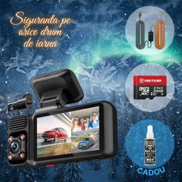 Pachet Cadou Craciun REDTIGER F17 Elite 4K+1080P+1080P, WiFi 6, Night Vision Color, ecran tactil 3”, GPS