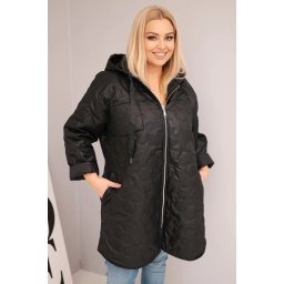 Kesi Włoski Plus Size women's quilted jacket with a hood and the word HOPE black