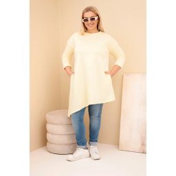 Kesi Włoski Plus Size women's dress made of viscose with a loose fit and long sleeves yellow
