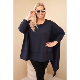 Kesi Plus Size women's tunic made of cotton with an asymmetrical bottom navy