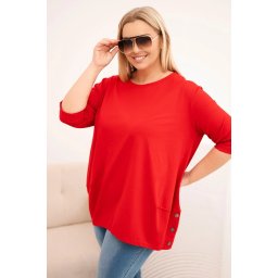 Kesi Plus Size women's cotton blouse with decorative buttons and rolled-up sleeves red