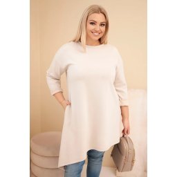 Kesi Włoski Plus Size women's dress made of viscose with a loose fit and long sleeves beige