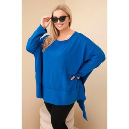 Kesi Plus Size women's tunic made of cotton with an asymmetric bottom sapphire blue